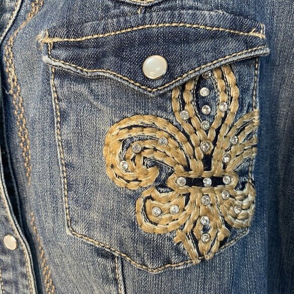 Zenim Size Large Western Shirt Jacket Pearl Snap Close Emb Faux Gem Details - Picture 8 of 8